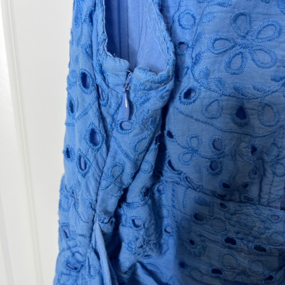 Maeve Anthropologie Blue Eyelet Midi Dress Size 12 Tie Waist Boho - Picture 10 of 15